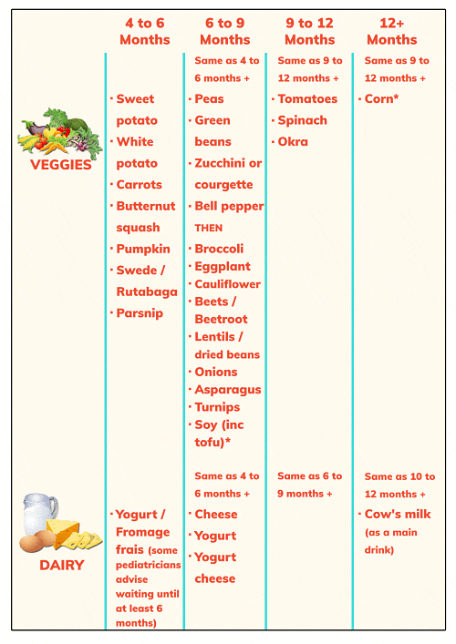 9 to 10 month baby food chart